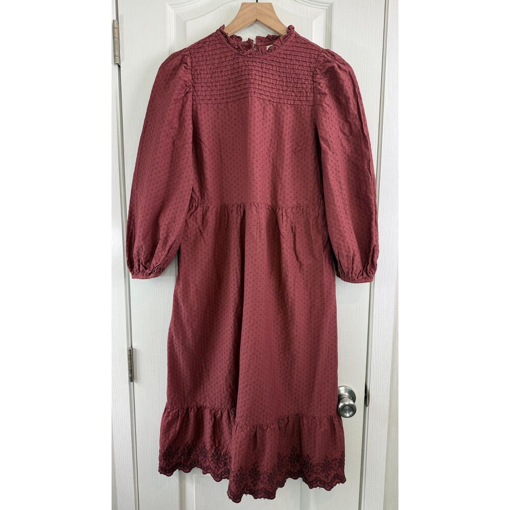 Universal Thread Women’s XS Rust Swiss Dot Midi Dress Long Sleeve Embroidered